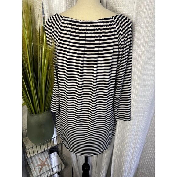 Chicos Women’s 1 US M Striped Pleated Neck Zip w/Metal Tassel Long Sleeve Tunic - Picture 5 of 8
